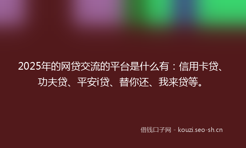 2025年的网贷交流的平台是什么有：信用卡贷、功夫贷、平安i贷、替你还、我来贷等。