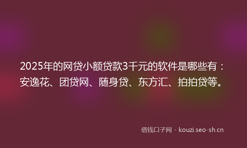 2025年的网贷小额贷款3千元的软件是哪些有：安逸花、团贷网、随身贷、东方汇、拍拍贷等。