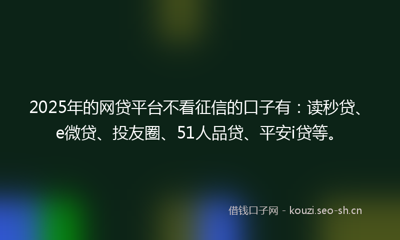 2025年的网贷平台不看征信的口子有：读秒贷、e微贷、投友圈、51人品贷、平安i贷等。