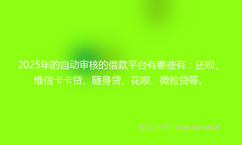 2025年的自动审核的借款平台有哪些有：还呗、维信卡卡贷、随身贷、花呗、微粒贷等。