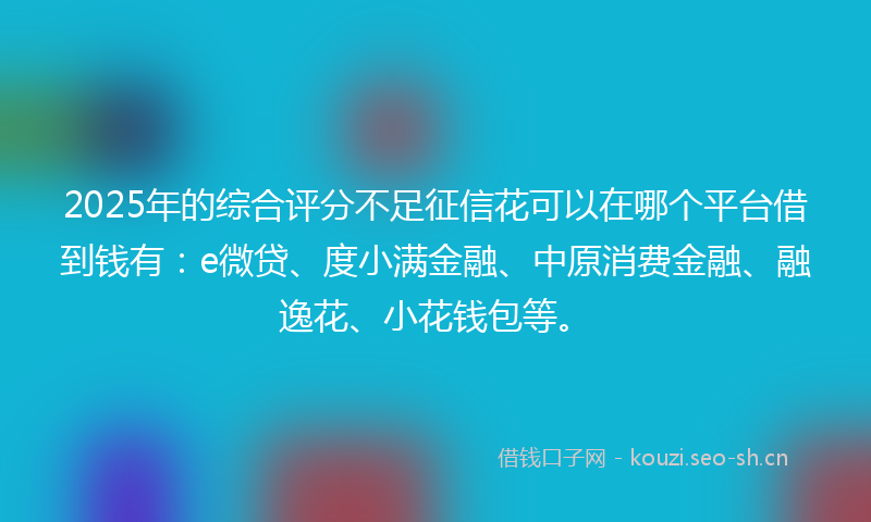 2025年的综合评分不足征信花可以在哪个平台借到钱有：e微贷、度小满金融、中原消费金融、融逸花、小花钱包等。