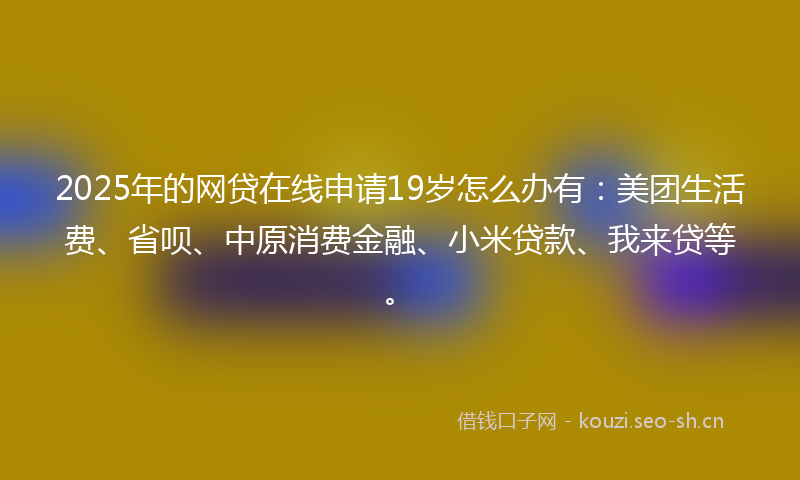 2025年的网贷在线申请19岁怎么办有：美团生活费、省呗、中原消费金融、小米贷款、我来贷等。