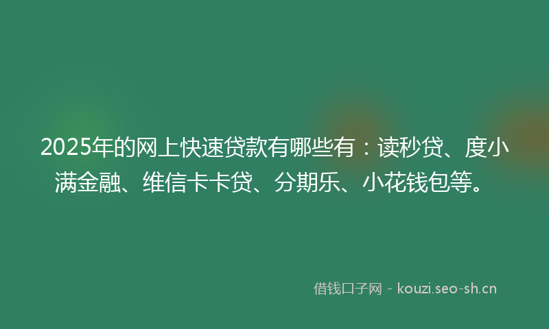 2025年的网上快速贷款有哪些有：读秒贷、度小满金融、维信卡卡贷、分期乐、小花钱包等。