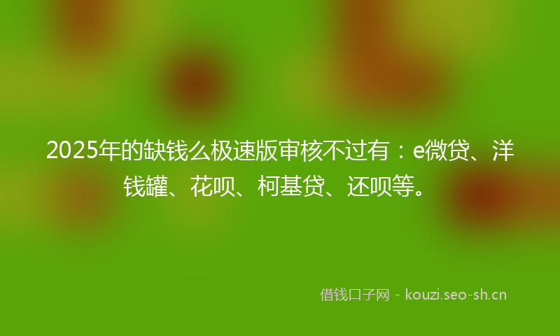 2025年的缺钱么极速版审核不过有:e微贷、洋钱罐、花呗、柯基贷、还呗等。