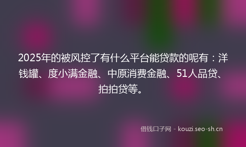 2025年的被风控了有什么平台能贷款的呢有：洋钱罐、度小满金融、中原消费金融、51人品贷、拍拍贷等。