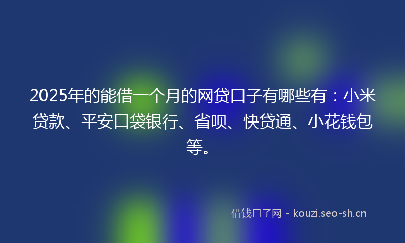 2025年的能借一个月的网贷口子有哪些有：小米贷款、平安口袋银行、省呗、快贷通、小花钱包等。