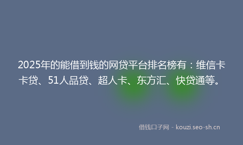 2025年的能借到钱的网贷平台排名榜有：维信卡卡贷、51人品贷、超人卡、东方汇、快贷通等。