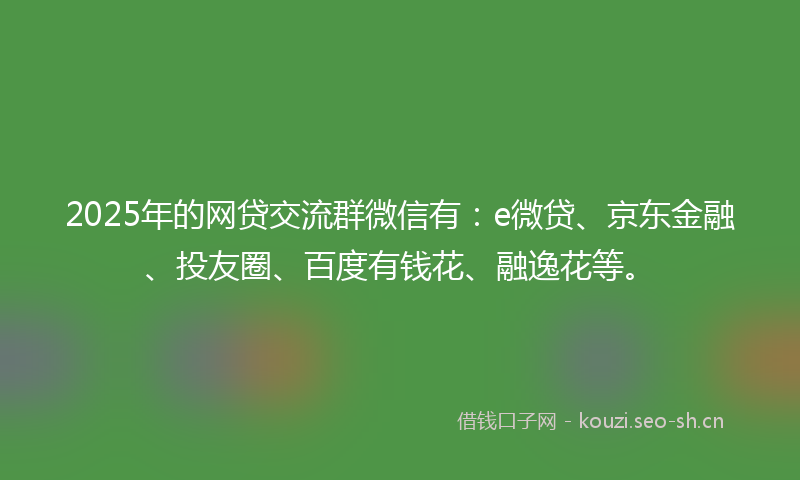 2025年的网贷交流群微信有：e微贷、京东金融、投友圈、百度有钱花、融逸花等。
