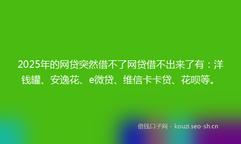 2025年的网贷突然借不了网贷借不出来了有:洋钱罐、安逸花、e微贷、维信卡卡贷、花呗等。