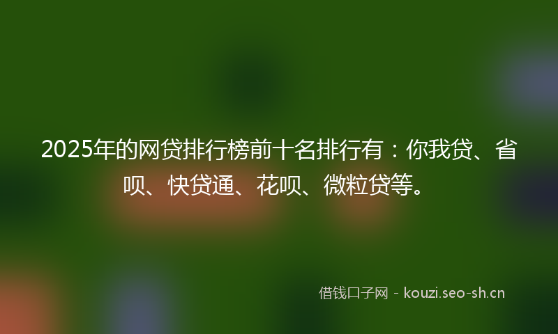 2025年的网贷排行榜前十名排行有：你我贷、省呗、快贷通、花呗、微粒贷等。