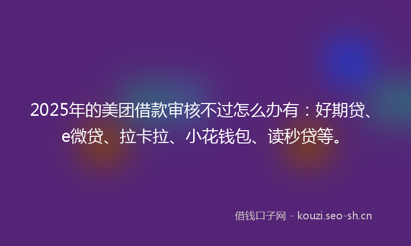 2025年的美团借款审核不过怎么办有：好期贷、e微贷、拉卡拉、小花钱包、读秒贷等。