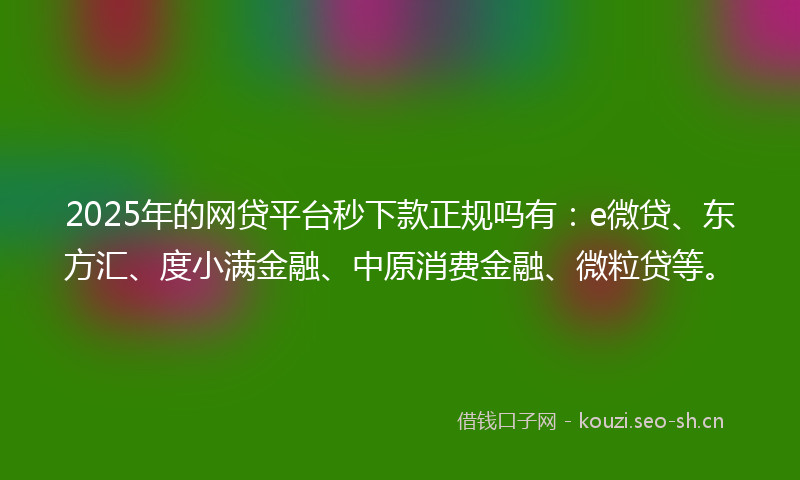 2025年的网贷平台秒下款正规吗有:e微贷、东方汇、度小满金融、中原消费金融、微粒贷等。