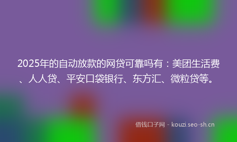 2025年的自动放款的网贷可靠吗有：美团生活费、人人贷、平安口袋银行、东方汇、微粒贷等。