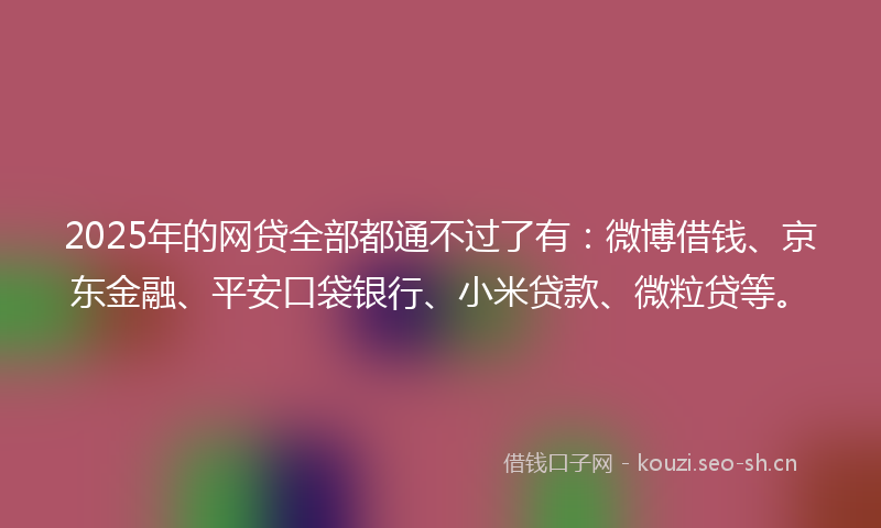 2025年的网贷全部都通不过了有：微博借钱、京东金融、平安口袋银行、小米贷款、微粒贷等。
