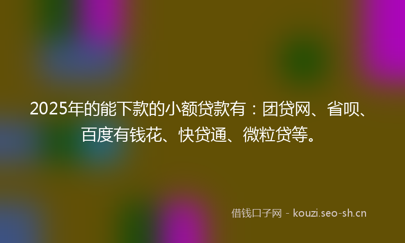 2025年的能下款的小额贷款有：团贷网、省呗、百度有钱花、快贷通、微粒贷等。