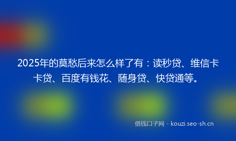 2025年的莫愁后来怎么样了有：读秒贷、维信卡卡贷、百度有钱花、随身贷、快贷通等。