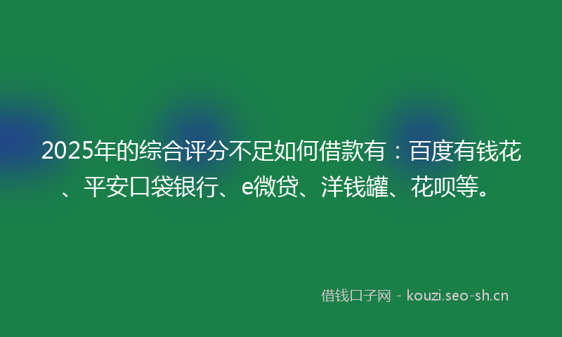 2025年的综合评分不足如何借款有：百度有钱花、平安口袋银行、e微贷、洋钱罐、花呗等。