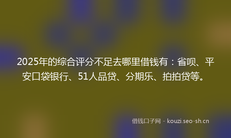 2025年的综合评分不足去哪里借钱有：省呗、平安口袋银行、51人品贷、分期乐、拍拍贷等。