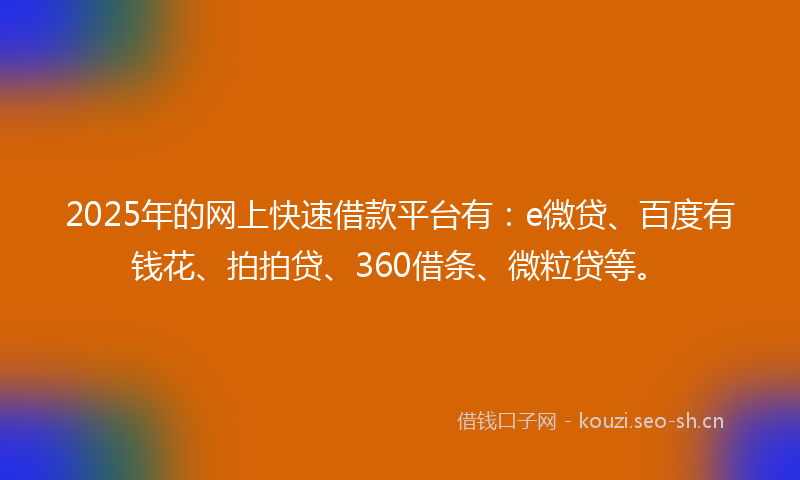 2025年的网上快速借款平台有：e微贷、百度有钱花、拍拍贷、360借条、微粒贷等。