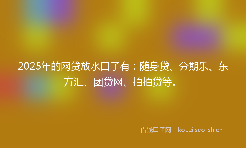 2025年的网贷放水口子有：随身贷、分期乐、东方汇、团贷网、拍拍贷等。