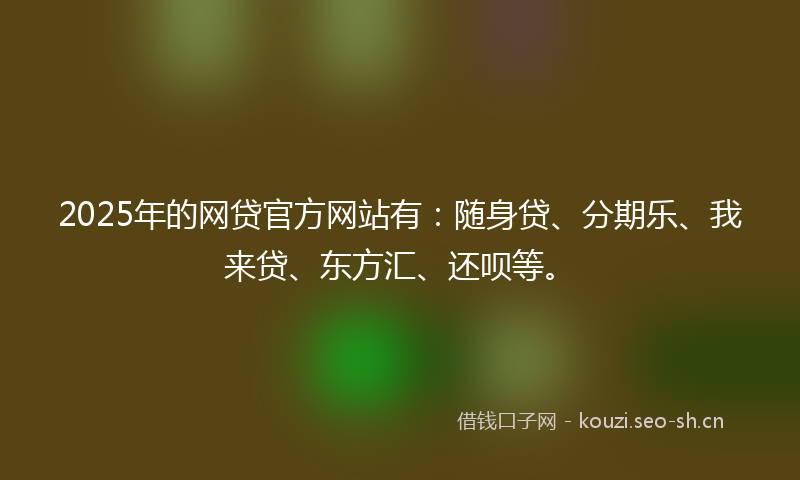 2025年的网贷官方网站有：随身贷、分期乐、我来贷、东方汇、还呗等。