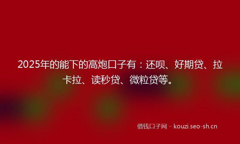 2025年的能下的高炮口子有：还呗、好期贷、拉卡拉、读秒贷、微粒贷等。