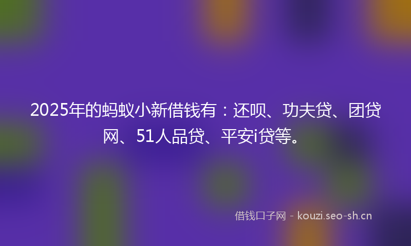 2025年的蚂蚁小新借钱有：还呗、功夫贷、团贷网、51人品贷、平安i贷等。