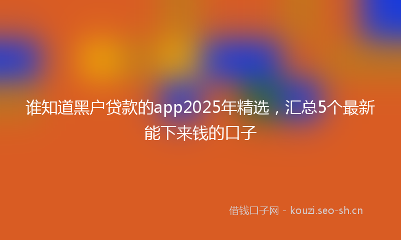 谁知道黑户贷款的app2025年精选，汇总5个最新能下来钱的口子
