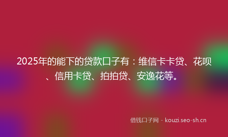 2025年的能下的贷款口子有：维信卡卡贷、花呗、信用卡贷、拍拍贷、安逸花等。