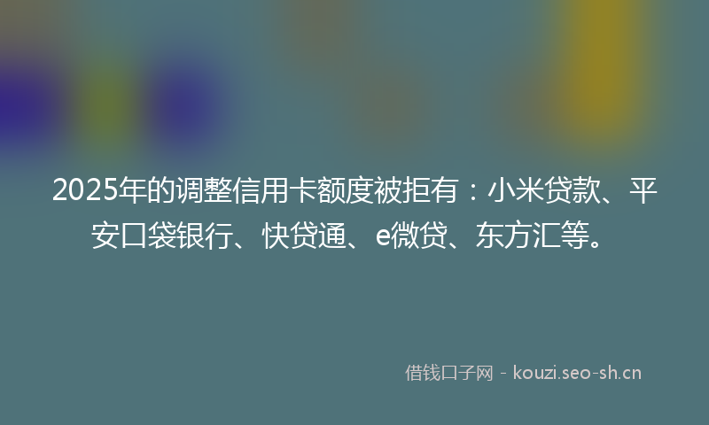 2025年的调整信用卡额度被拒有：小米贷款、平安口袋银行、快贷通、e微贷、东方汇等。