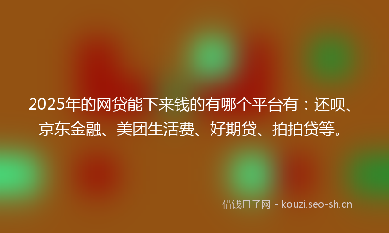 2025年的网贷能下来钱的有哪个平台有：还呗、京东金融、美团生活费、好期贷、拍拍贷等。