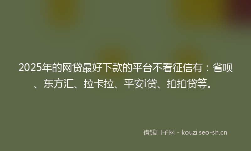 2025年的网贷最好下款的平台不看征信有：省呗、东方汇、拉卡拉、平安i贷、拍拍贷等。