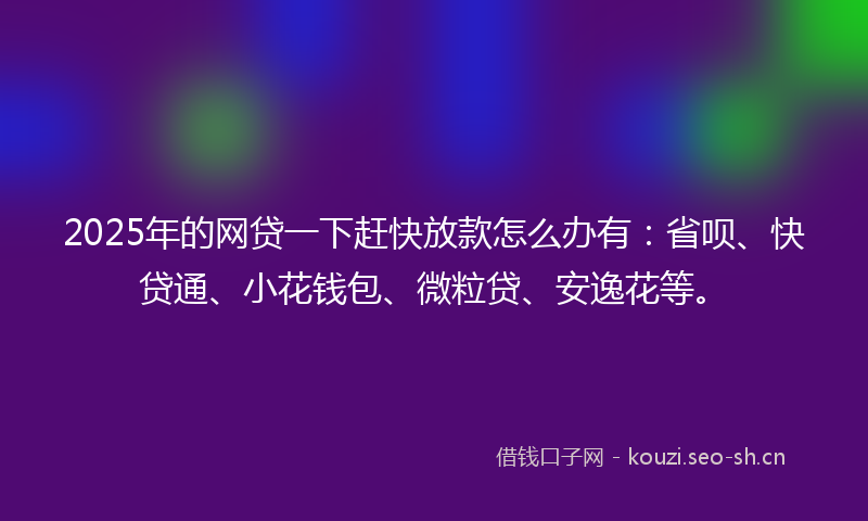 2025年的网贷一下赶快放款怎么办有：省呗、快贷通、小花钱包、微粒贷、安逸花等。