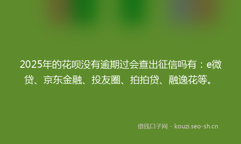 2025年的花呗没有逾期过会查出征信吗有：e微贷、京东金融、投友圈、拍拍贷、融逸花等。
