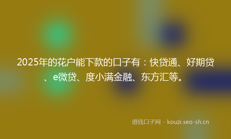 2025年的花户能下款的口子有：快贷通、好期贷、e微贷、度小满金融、东方汇等。