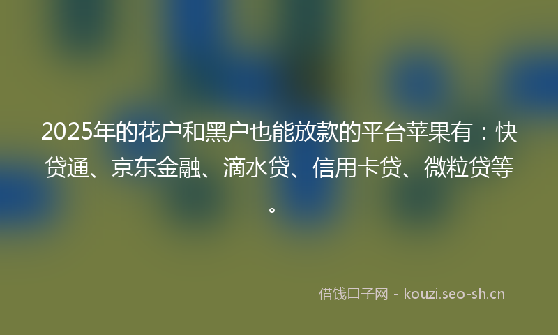 2025年的花户和黑户也能放款的平台苹果有：快贷通、京东金融、滴水贷、信用卡贷、微粒贷等。