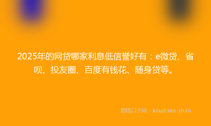 2025年的网贷哪家利息低信誉好有：e微贷、省呗、投友圈、百度有钱花、随身贷等。
