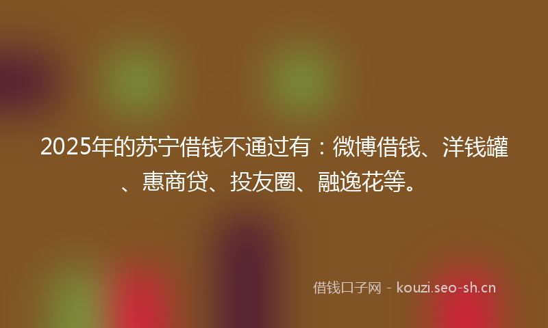 2025年的苏宁借钱不通过有：微博借钱、洋钱罐、惠商贷、投友圈、融逸花等。