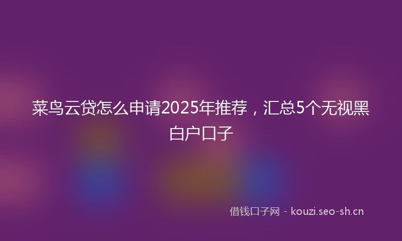 菜鸟云贷怎么申请2025年推荐，汇总5个无视黑白户口子