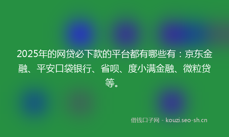 2025年的网贷必下款的平台都有哪些有：京东金融、平安口袋银行、省呗、度小满金融、微粒贷等。
