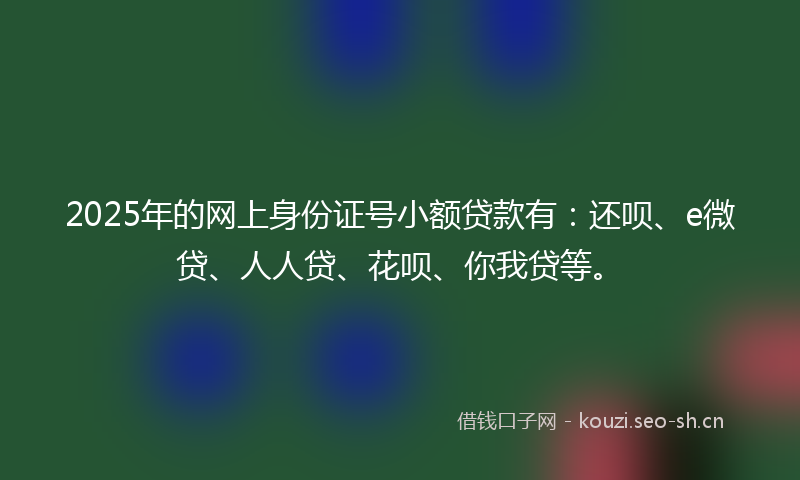 2025年的网上身份证号小额贷款有：还呗、e微贷、人人贷、花呗、你我贷等。