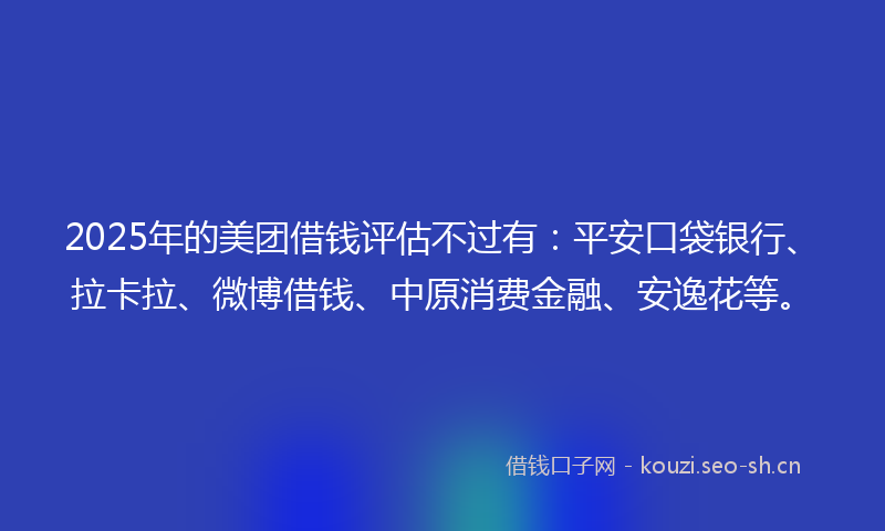 2025年的美团借钱评估不过有：平安口袋银行、拉卡拉、微博借钱、中原消费金融、安逸花等。
