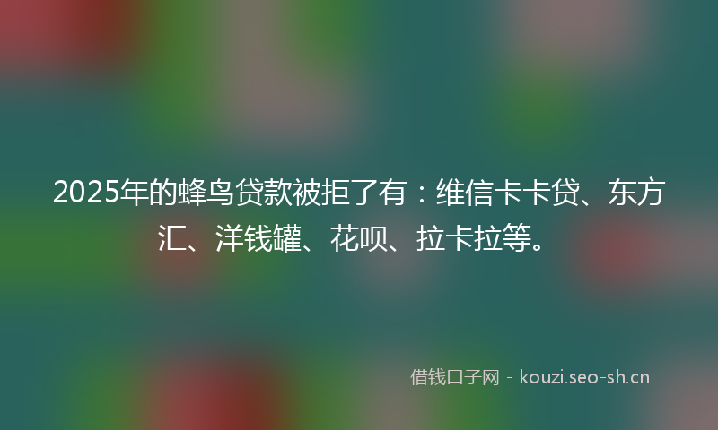 2025年的蜂鸟贷款被拒了有：维信卡卡贷、东方汇、洋钱罐、花呗、拉卡拉等。