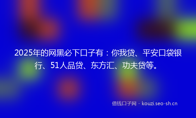 2025年的网黑必下口子有：你我贷、平安口袋银行、51人品贷、东方汇、功夫贷等。