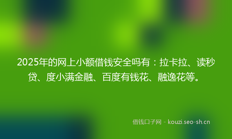 2025年的网上小额借钱安全吗有：拉卡拉、读秒贷、度小满金融、百度有钱花、融逸花等。