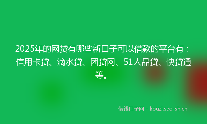 2025年的网贷有哪些新口子可以借款的平台有：信用卡贷、滴水贷、团贷网、51人品贷、快贷通等。