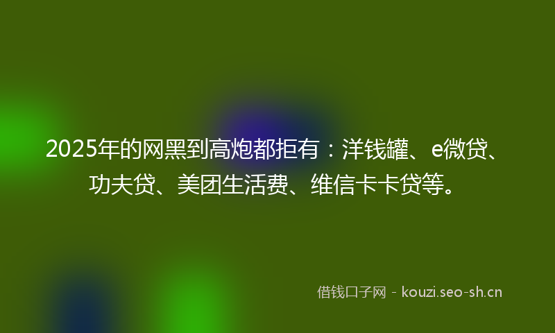 2025年的网黑到高炮都拒有：洋钱罐、e微贷、功夫贷、美团生活费、维信卡卡贷等。