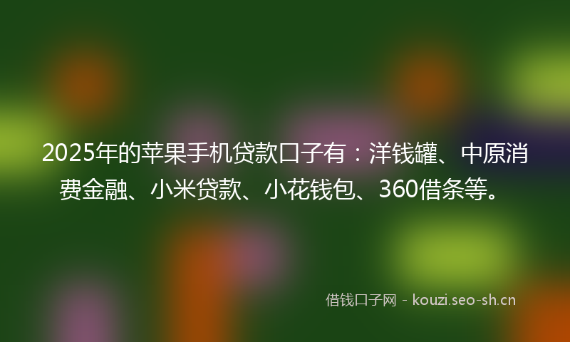 2025年的苹果手机贷款口子有：洋钱罐、中原消费金融、小米贷款、小花钱包、360借条等。