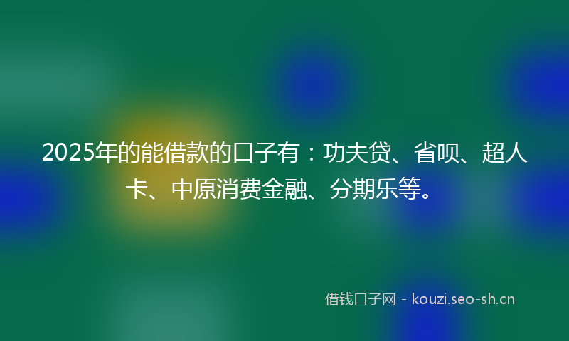 2025年的能借款的口子有：功夫贷、省呗、超人卡、中原消费金融、分期乐等。