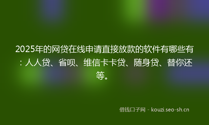 2025年的网贷在线申请直接放款的软件有哪些有:人人贷、省呗、维信卡卡贷、随身贷、替你还等。